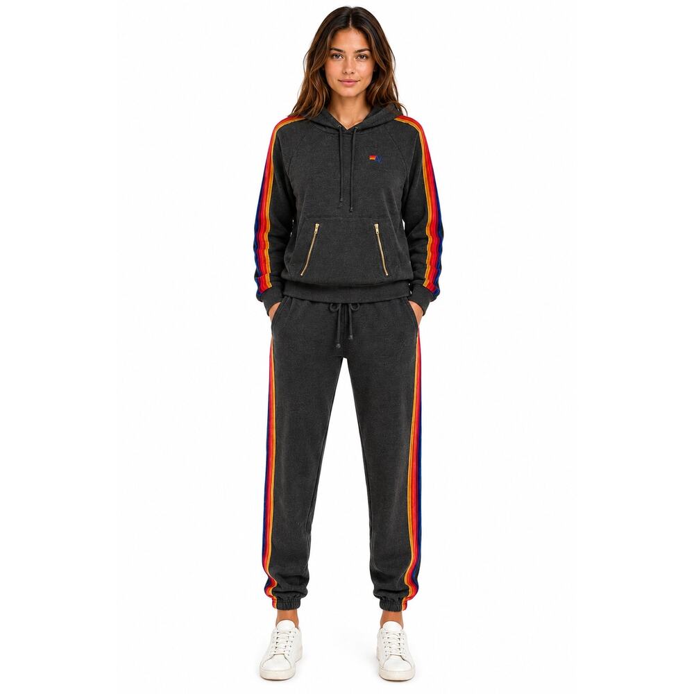 2010s Aviator Nation Rainbow Stripe Hoodie Jogger Set S/L USA